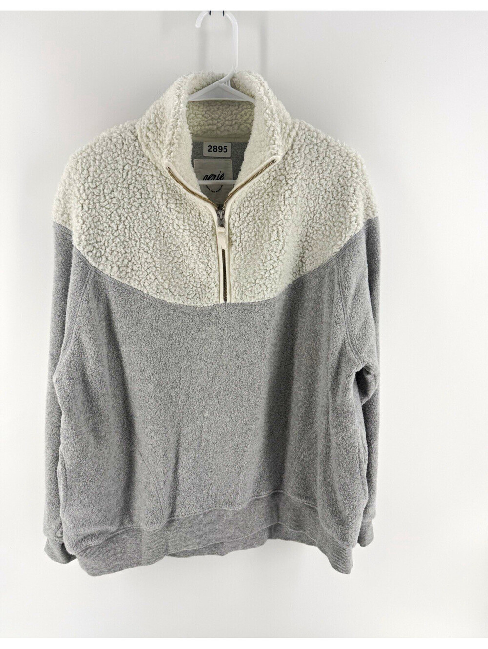 Aerie Gray/White Colorblock Sherpa Fleece 1/4 Zip Mock Neck Sweatshirt XS
